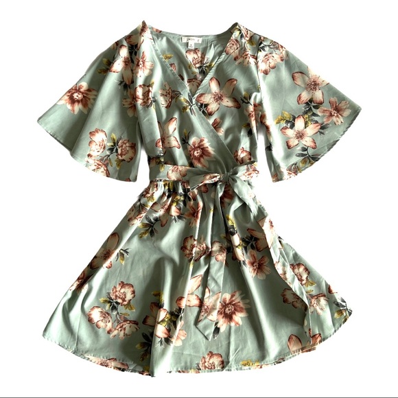 mine Dresses & Skirts - Magnolia Mint Flutter Sleeve Wrap Mini Dress